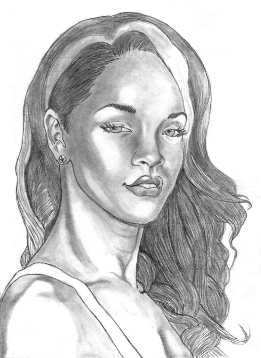 Pencil drawing of Rihanna