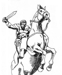 Disegno a penna di cavallo e cavaliere