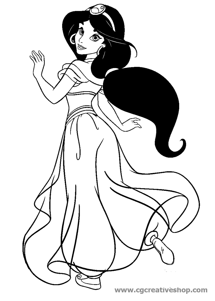 Jasmine fidanzata di Aladin, disegno da colorare