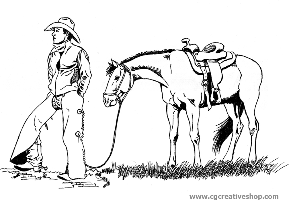 Cowboy con Cavallo, disegno da colorare