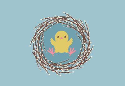 Draw of Pussy Willow With a Chick in Adobe Illustrator