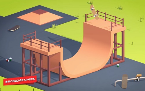 Modeling and animation of a Stylized Skate Park in Cinema 4D